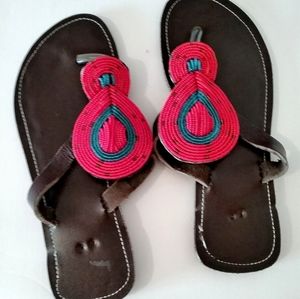 Red and Blue Masai Design Sandals